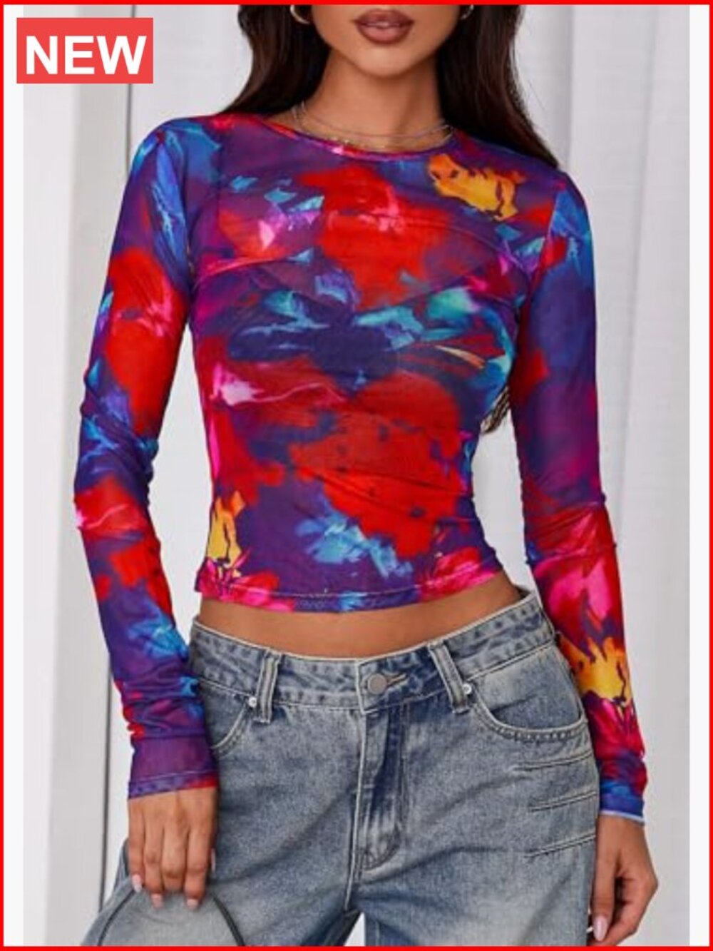 Women's Mesh Long Sleeve Sheer Blouse Going Out Layering Shirt - Picture 3 of 7